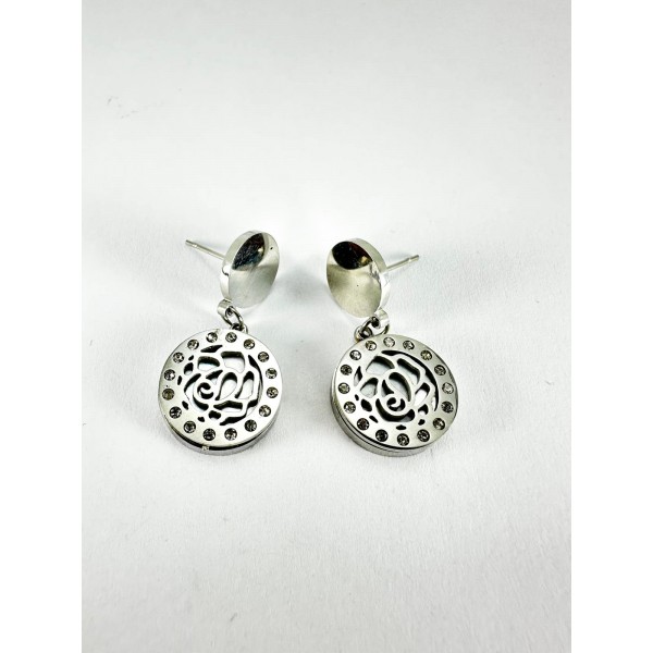 Gümüş Gül Detaylı Küpe